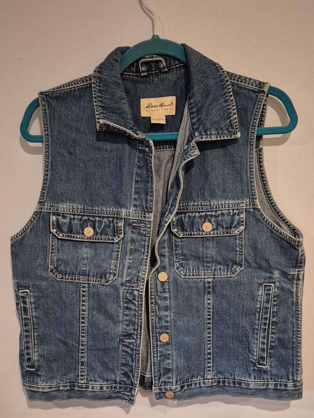 Eddie Bauer Blue Denim Vest with Button Front